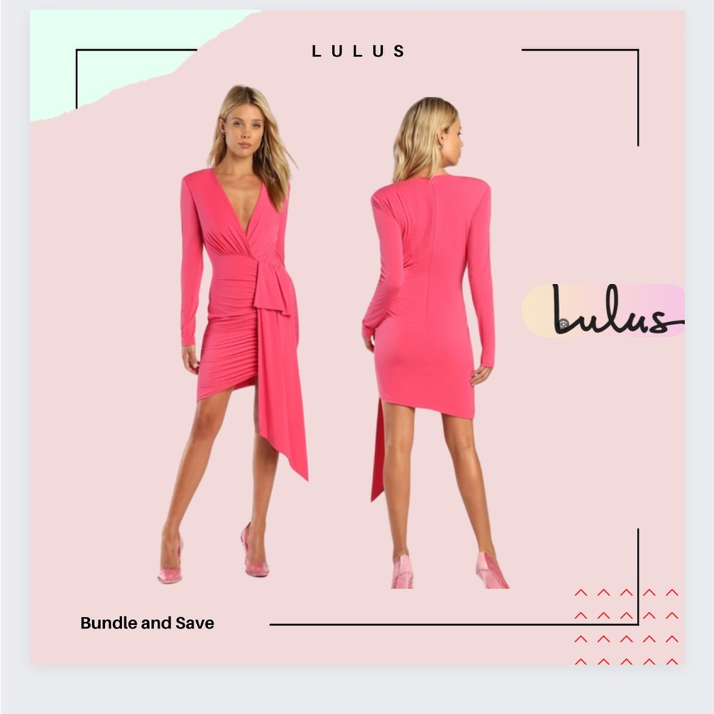 💖 Marlay Hot Pink Ruched Long Sleeve Bodycon Dress - A Showstopper! 💖